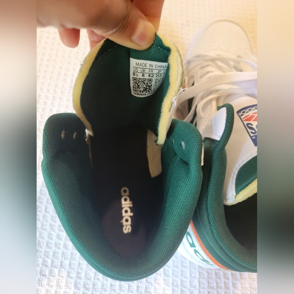 Adidas Men's White and Green High-Top Sneakers - Picture 5 of 11
